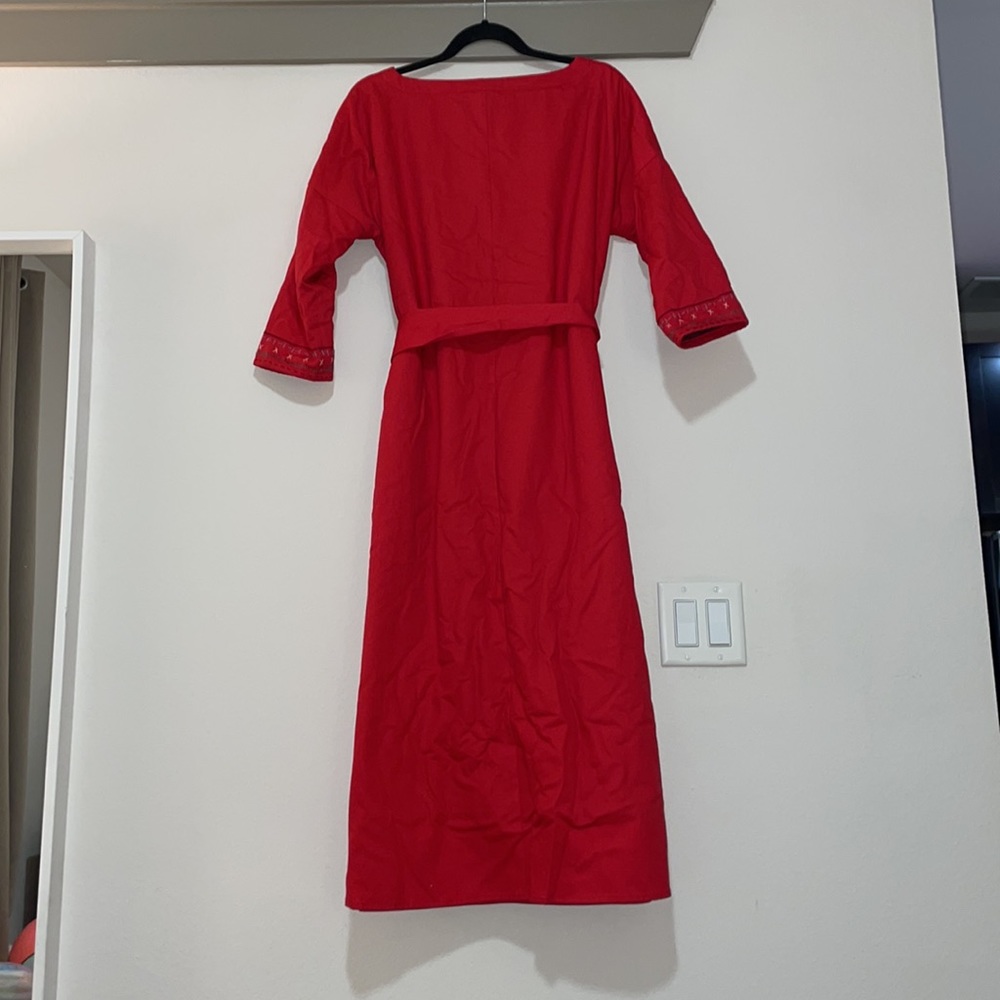 Daphne Wild Red Boatneck 3/4 Sleeve Fleece Lined Housedress SZ 1 (US 4-8) EUC - Picture 3 of 6